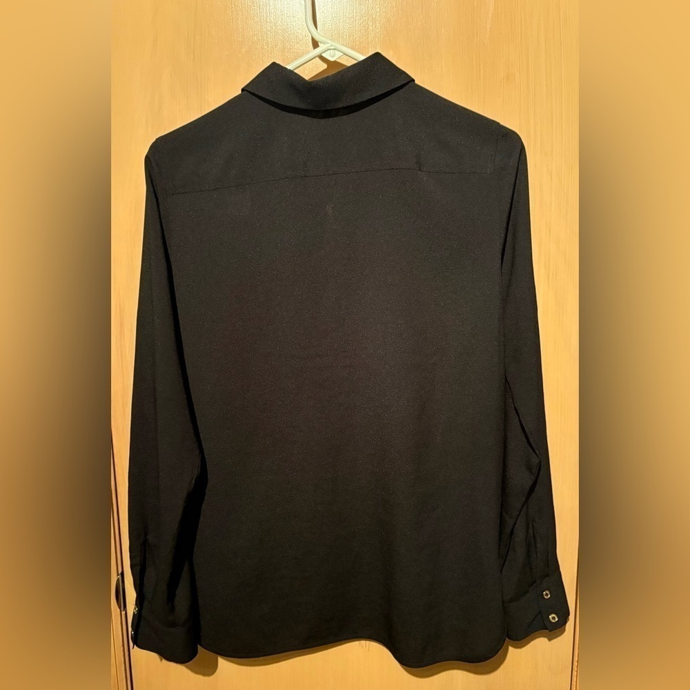 Calvin Klein Long Sleeve Blouse w/ Zipper Front and Roll up Sleeves Black Small - Picture 3 of 7